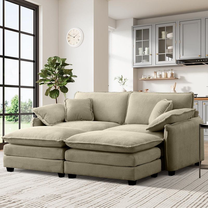 Chaise longue rembourrée Mavyn, Velours côtelé brun clair