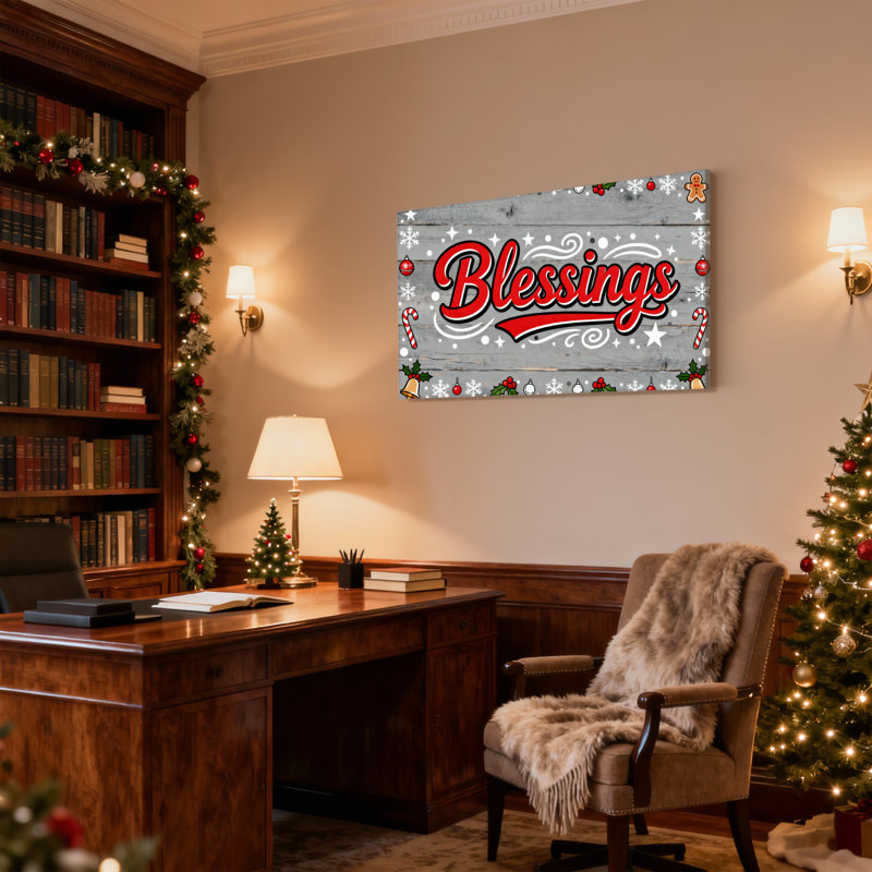 «Christmas Blessings Christmas Holiday Decor», ensemble de 3 impressions sur toile, H 24 po x l 36 po