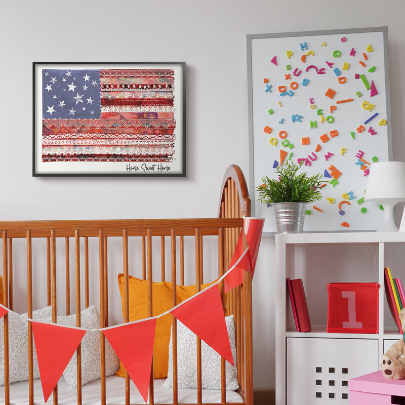 Drapeau américain Home Sweet Home, H 24 po x l 30 po, Giclée encadrée noir minuit
