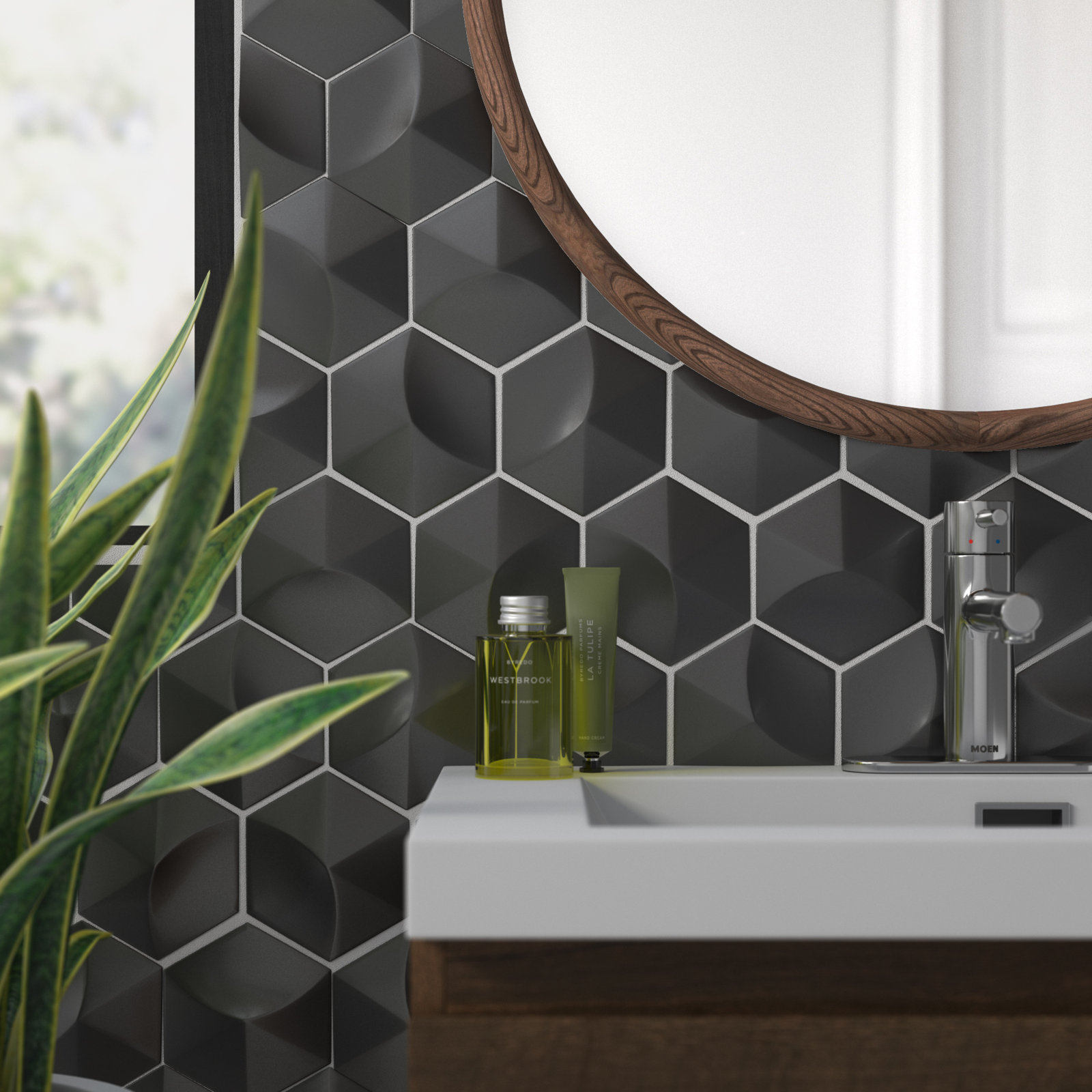 Hedron 4" x 5" Ceramic Tile, Black