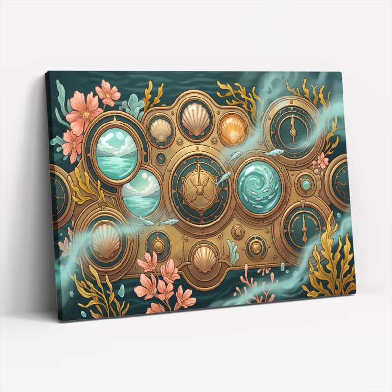 Ensemble de 1 tableau mural Steampunk Océan sur toile, 16"H x 24"W, Wrapped Canvas