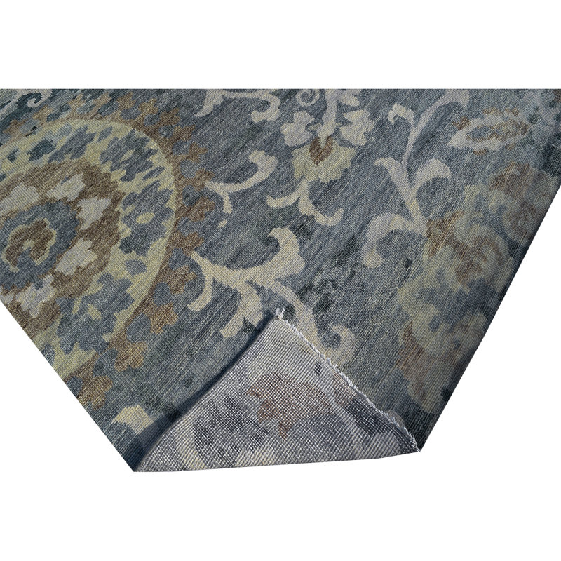 Tapis gris et gris noué à la main de haute qualité, Rectangle 8 pi x 10 pi