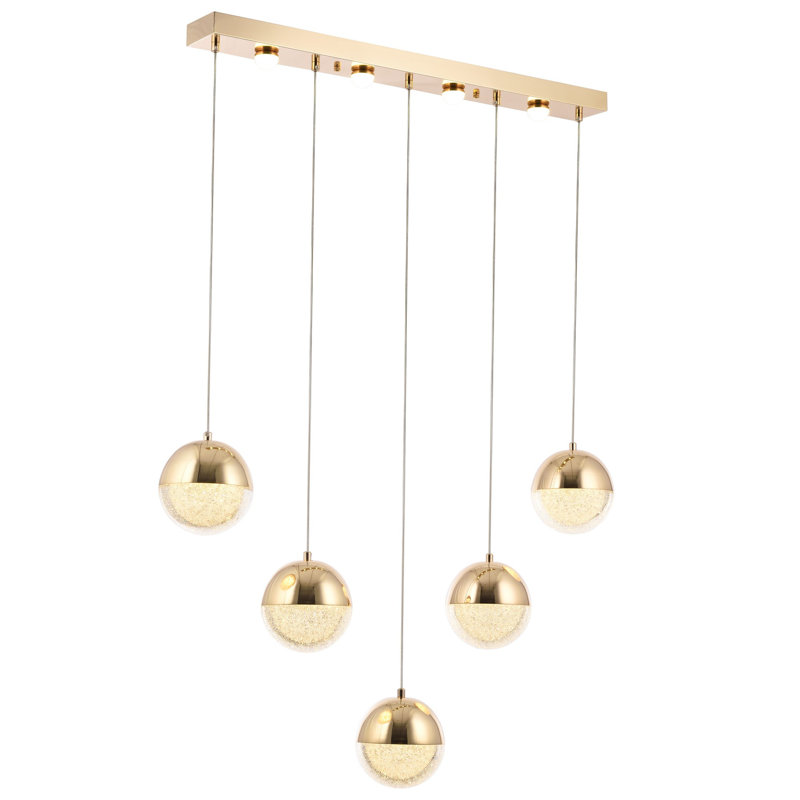 5 - Light LED Kitchen Island Pendant, Gold, Gold/Amber