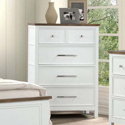 Modern Farmhouse Style 1pc Chest English Dovetail Drawers Ball Bearing Glides Two Tone Design White And Dark Brown Finish Bedroom Furniture