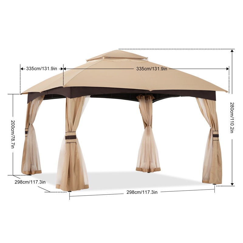 Steel Patio The Soft Roof Gazebos, Beige, 110" H x 131" W x 131" D
