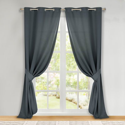 Millendon Energy Saving Modern Polyester Grommet Room Darkening Curtain Pair