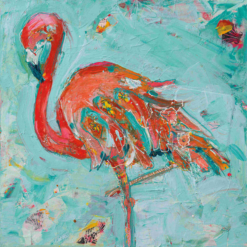 "Flamingo" by Kellie Day Machine-Made Print , 20" H x 20" W, Wrapped Canvas, No Frame