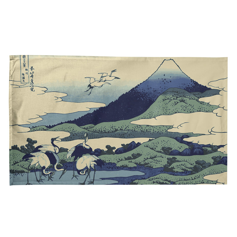 Serviette de thé japonaise grues, Bleu foncé, Sergé de coton