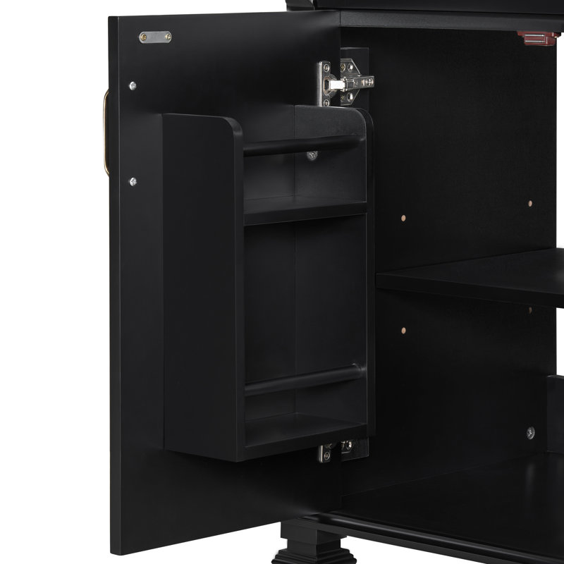 Meuble-lavabo 24 po avec lavabo en céramique, meuble-lavabo autoportant avec tiroir rabattable, 3 tiroirs et armoire de rangement, bois massif et panneau de fibres à densité moyenne, noir