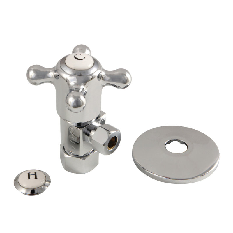 Kingston Brass 5/8-Inch OD Comp x 3/8-Inch OD Comp Anti-Seize Deluxe Quarter-Turn Ceramic Hardisc Cartridge Angle Stop with Flange