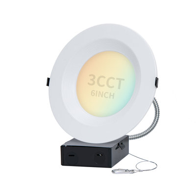 6 Inch 120-277V Recessed LED Commercial Downlight with J-Box, Wattage Adjustable 12/16/20W,3 Color Selectable 3000K-5000K, 0-10V Dimmable, IC Rated,Canless LED Downlight, UL Listed