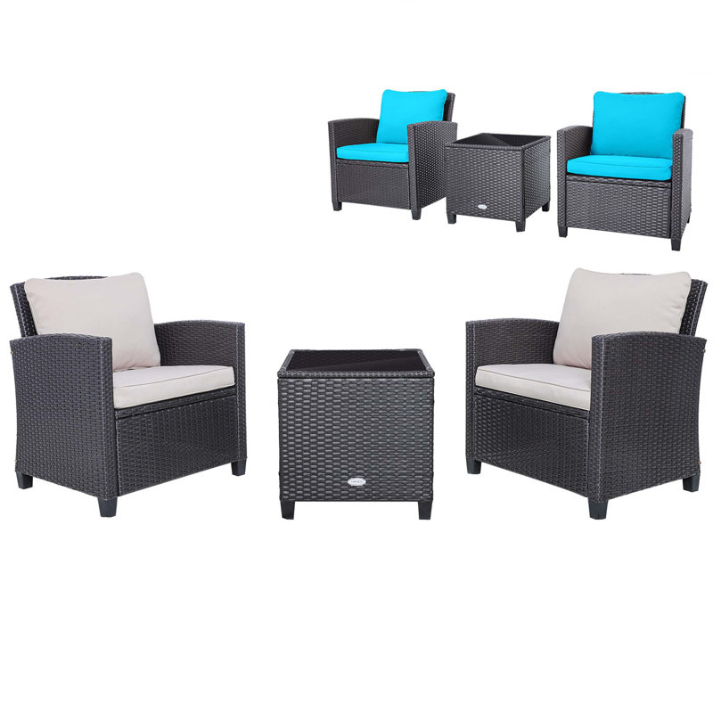 Ensemble de conversation pour 2 personnes avec coussins, Beige / turquoise