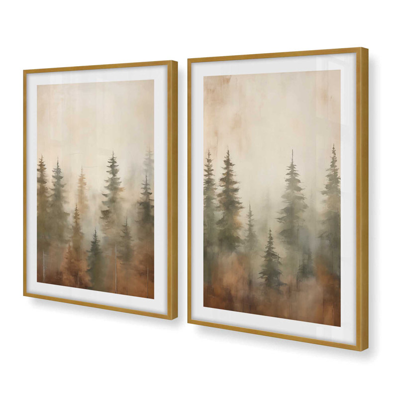 «Foggy Autumn Pines», Or poli, H 15,25 po x l 12,25 po