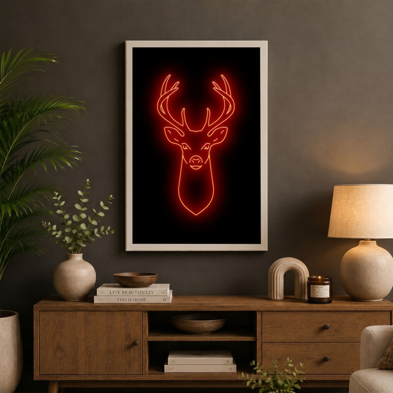 Neon Deer Modern - Wrapped Canvas, 18x12 - 45.7 x 30.5 cm, White Border