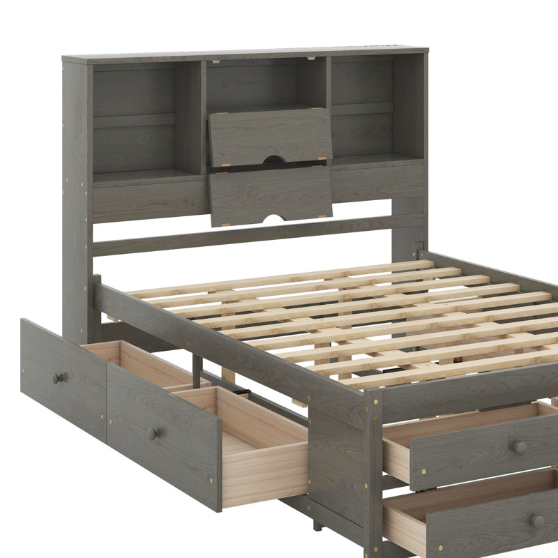 Grand lit plateforme avec tiroirs, Gris