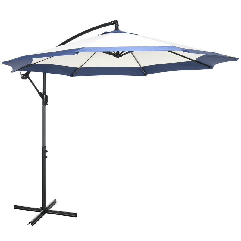 Parasol excentré pour patio avec manivelle et base en croix, Bleu
