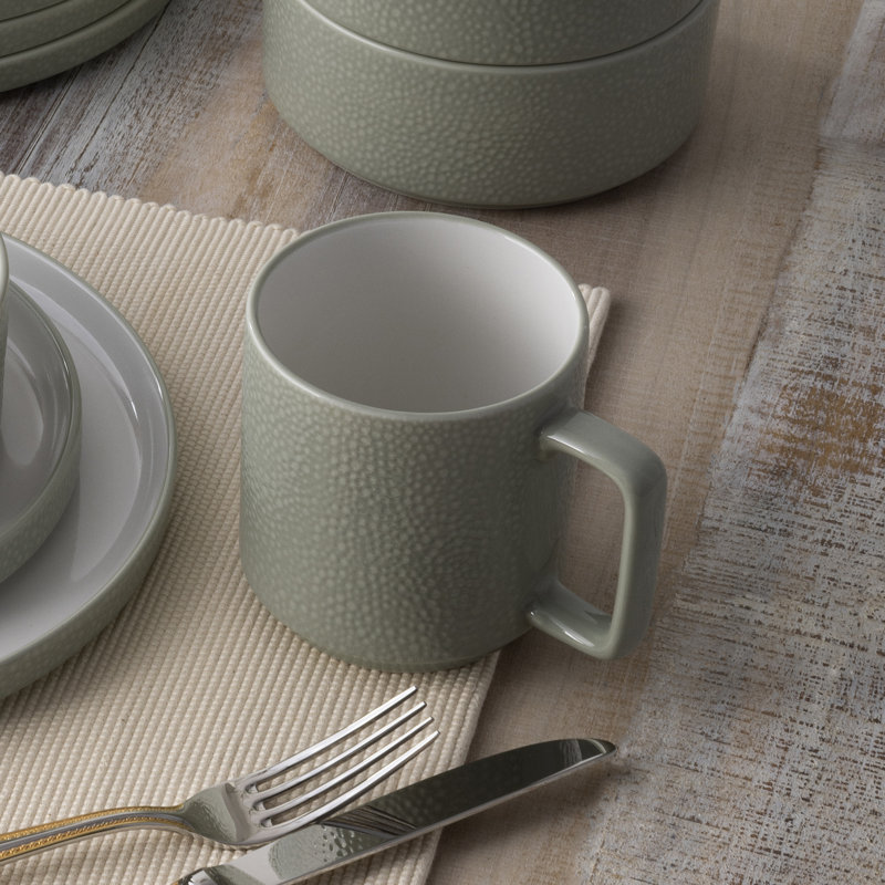 Sage Ceramic Microwave Safe 16 Oz Mugs, Set of 4
