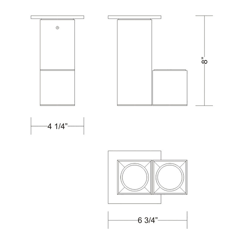 Dau 2 - Light 6.3779" Cluster Square Directional & Spotlight, Black Satin Aluminum