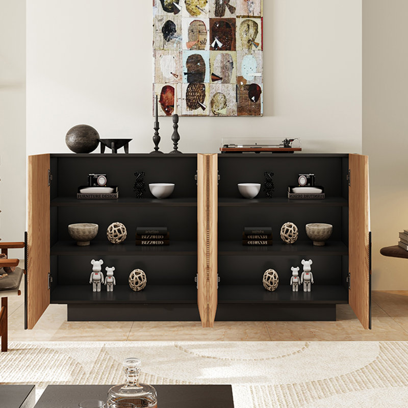 Armoire de rangement moderne avec lignes irrégulières, H 35,43 po x l 62,99 po x P 15,74 po, Bois