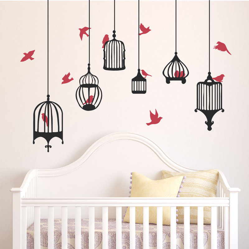 Décalcomanie murale galores oiseau, Rouge / noir, H 48 po x l 58 po x p 0,01 po