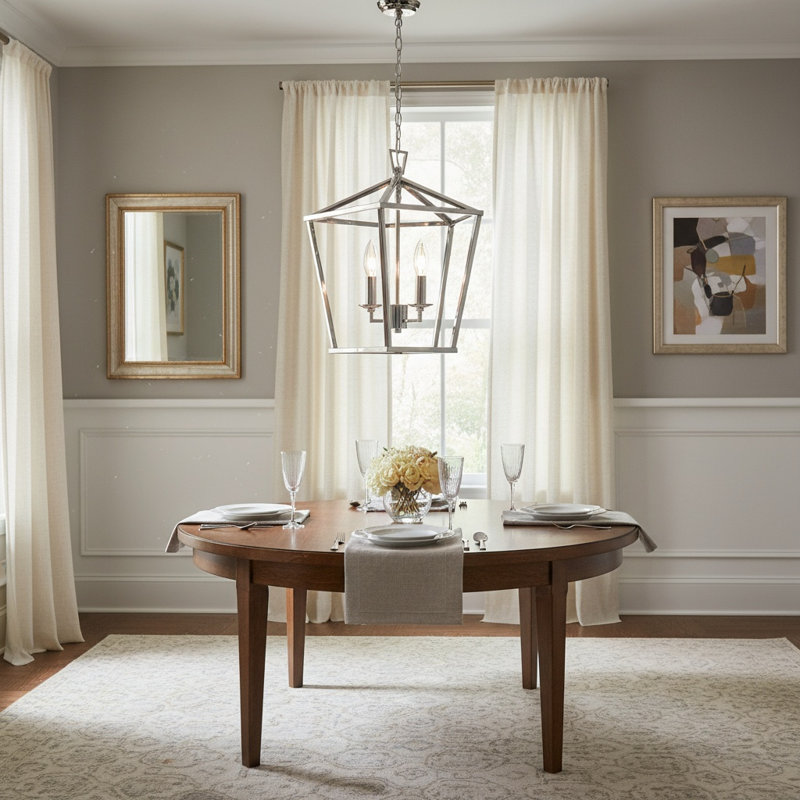 3 - Light Lantern Geometric Chandelier, Polished Nickel