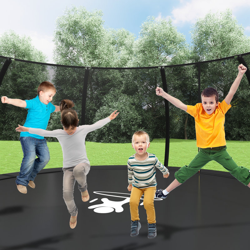 Trampoline récréatif pour enfants de 16 pi avec enceinte de sécurité - utilisation intérieure et extérieure - noir, Noir