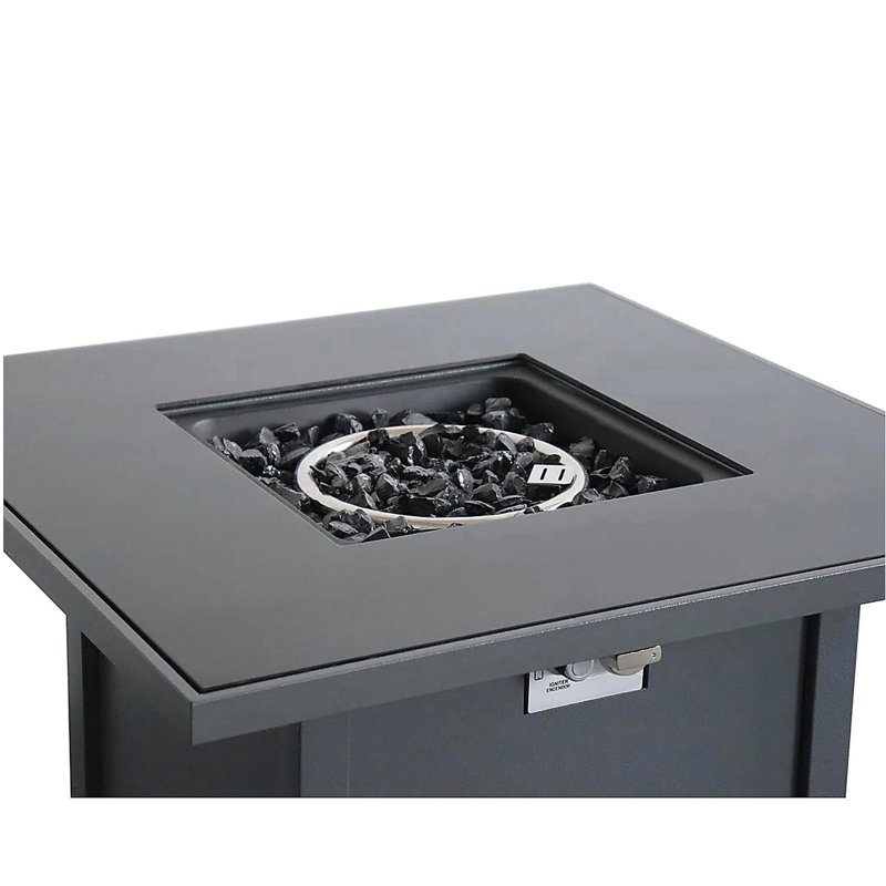 Powder coated metal fire pit with smoke glass roof, Gray