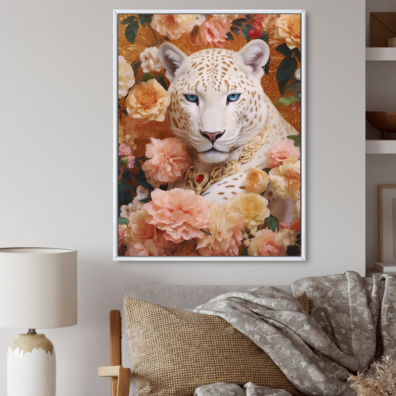 Mélange floral tigre blanc I, Cadre flottant blanc, H 32 po x l 16 po x P 1 po