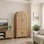 Armoire arquée 71 pouces à 4 portes avec portes en rotin, tablettes réglables et supports intégrés, chêne-133394472