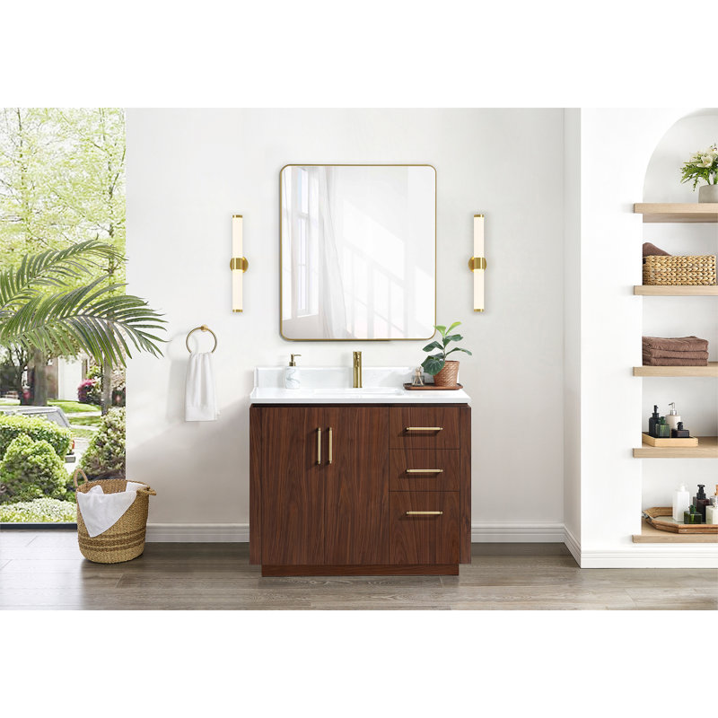 Meuble-lavabo simple 42 po Cloverfield, Noyer naturel, Or