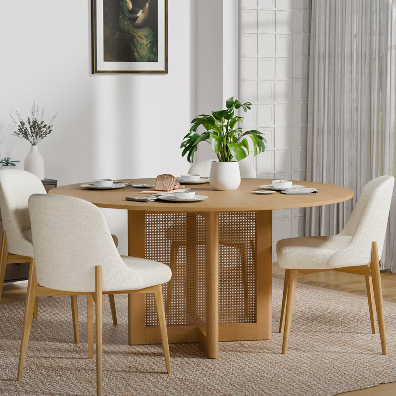 Round Wood Dining Table Chair Set, Natural, 30" H x 60" L x 60" W