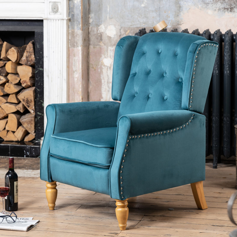 Ailith 70cm Wide Velvet Wing Chair Recliner, Teal