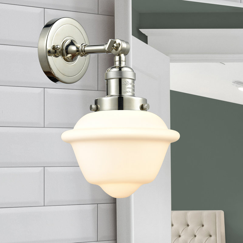 Applique murale de salle de bain 1 lumière à intensité variable Gaspard, Boîtier blanc mat, Nickel poli