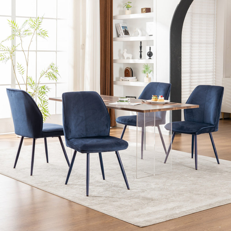 Chaises de salle à manger rembourrées Monno Chenille, 4, Bleu, Bleu