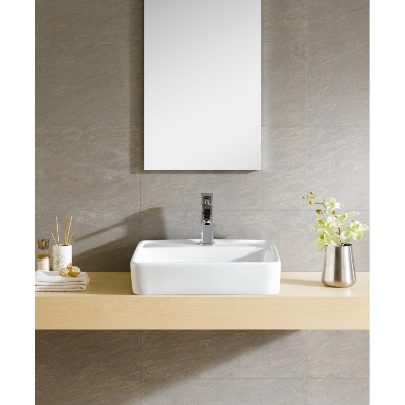 Modern Ceramic Square Vessel Bathroom Sink with Overflow