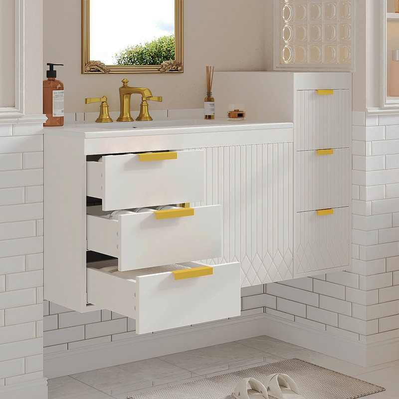 Armoire de salle de bain murale 30 "avec armoire latérale combinée, armoire de salle de bain avec porte à fermeture douce et tiroirs, meuble-lavabo moderne avec lavabo