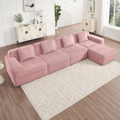 Canapé modulaire modulaire sans siège avec sièges profonds, coussins décoratifs et repose-pieds mobile, idéal pour les réunions de famille et la détente