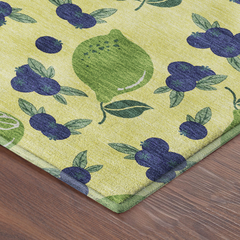 Premium Machine Washable Mayfield  Fruits Rug, 8' x 10', Yellow