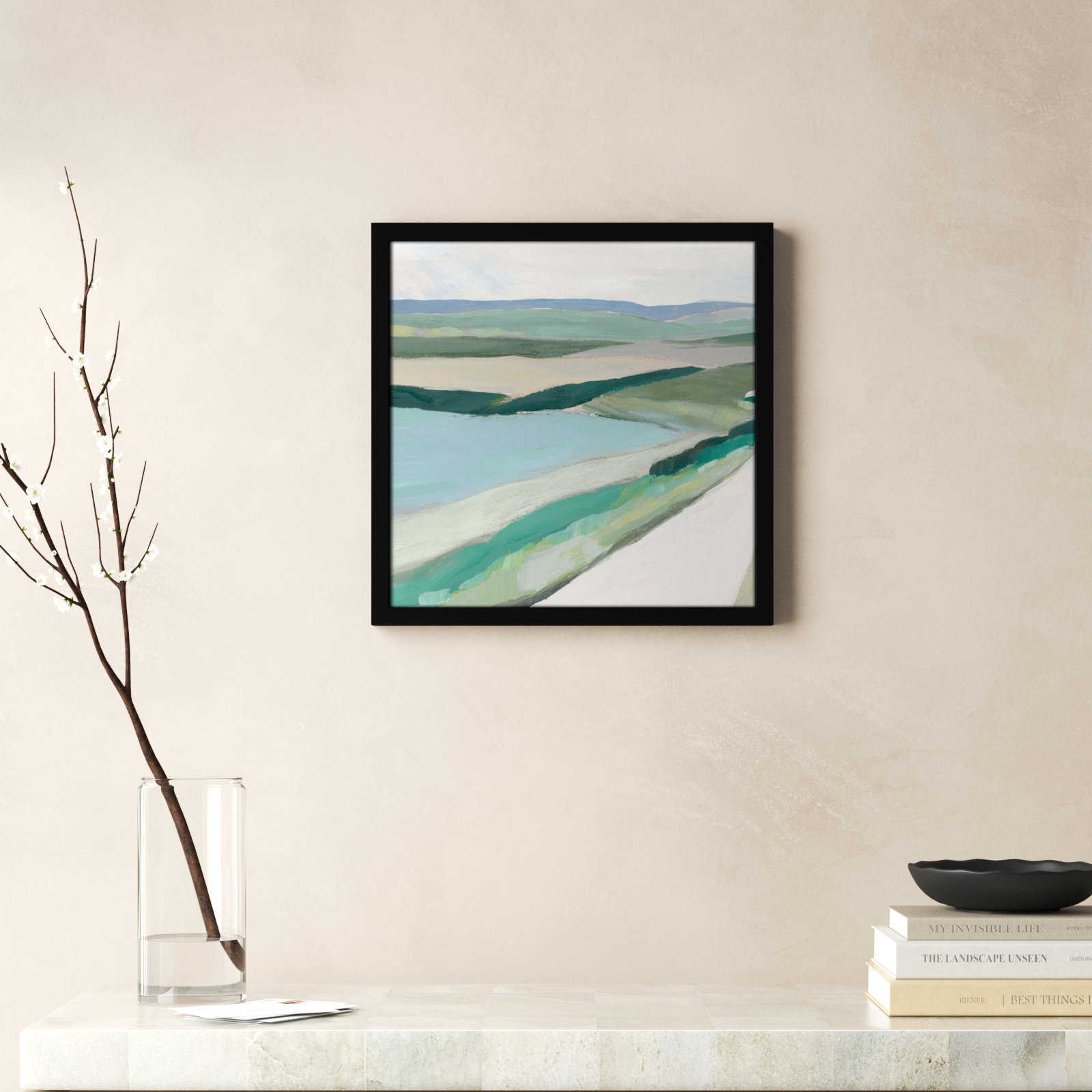 Fields Of Green I by - Single Picture Frame Print, Satin Black Framed, 17" H x 17" W x 1.25" D