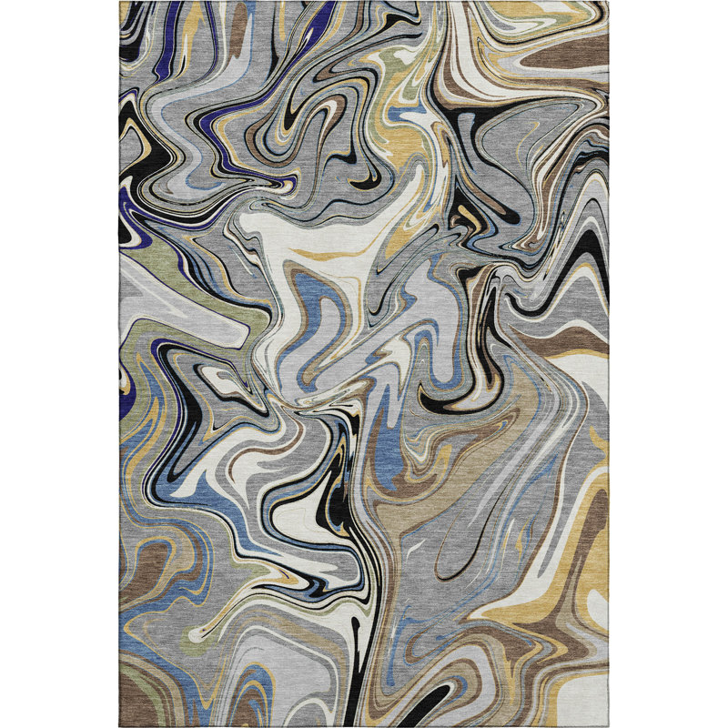 Premium Machine Washable Mayfield AMF2395 Abstract Rug, Gray, 10' x 14'
