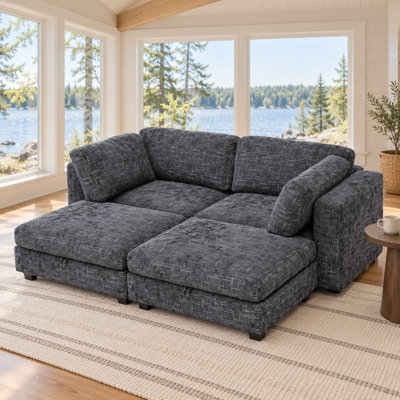Canapé modulaire modulaire avec rangement, canapé-lit convertible, chenille gris foncé à 4 places pour le salon