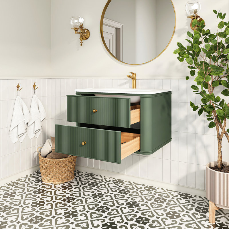 Meuble-lavabo mural simple 30 po avec lavabo flottant vert