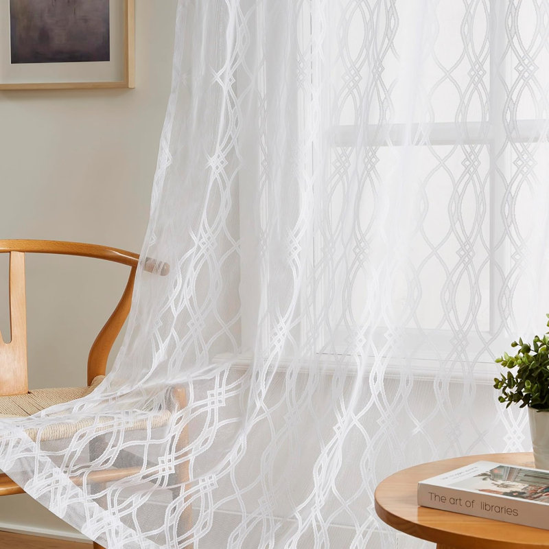 Roselius Polyester Blend Sheer Curtain Pair, White, 54" W x 96" L