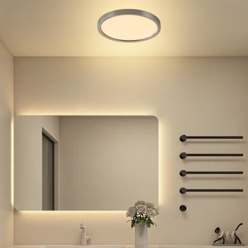 Plafonnier encastré rond moderne à DEL, plafonnier blanc chaud 3000 K, finition nickel brossé, intensité variable 10 à 100%, luminaire mince de 11/13 po pour les espaces intérieurs