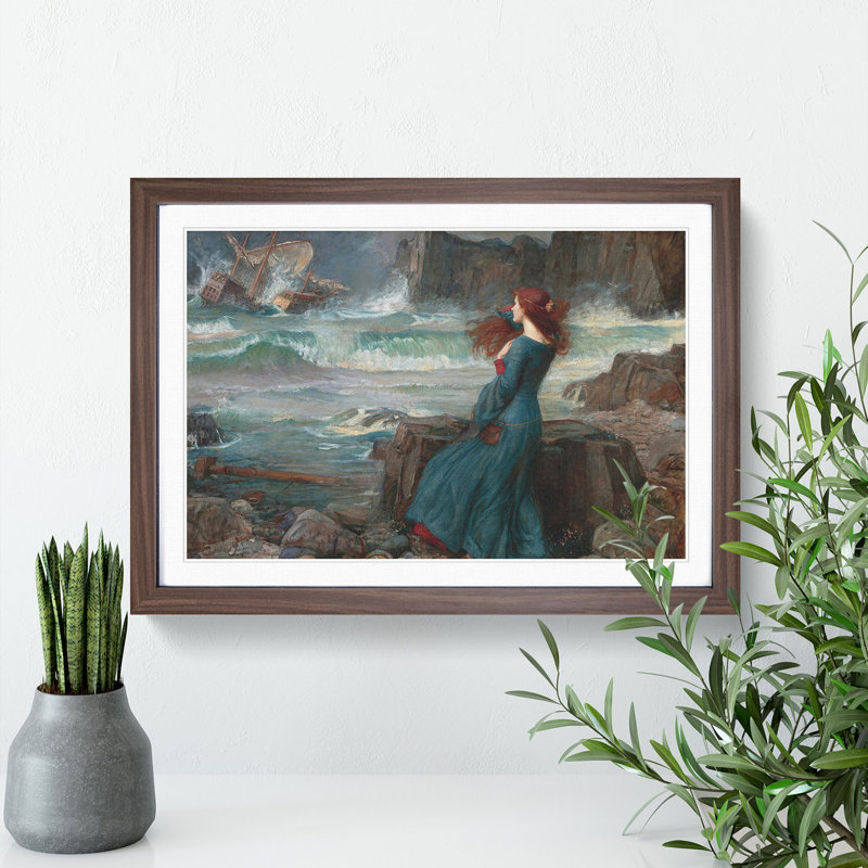 Miranda the Tempest by John William Waterhouse - Framed Print, 27cm H x 36cm W x 2cm D, Walnut