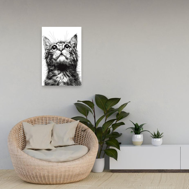 «Curious Kitten Gaze», art mural contemporain, H 24 po x l 16 po
