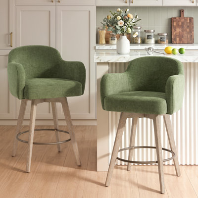 Tabourets de bar pivotants en chenille avec accoudoirs