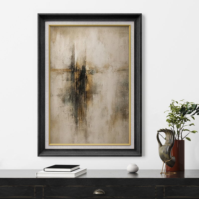 Œuvre encadrée de qualité supérieure - reproduction abstraite rétro pour décoration de salon - 26 po x 36 po, Noir