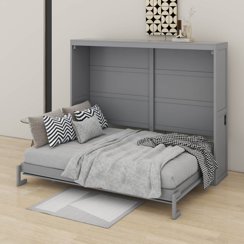 Grand lit escamotable mural, Gris, Grand lit