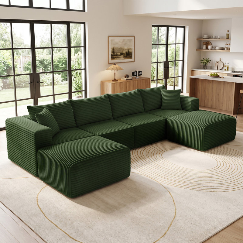 Canapé d'angle modulaire en forme de U de 137 pouces, canapé Cloud en velours côtelé compressé 6 pièces avec modules amovibles, assise profonde, aucun assemblage requis